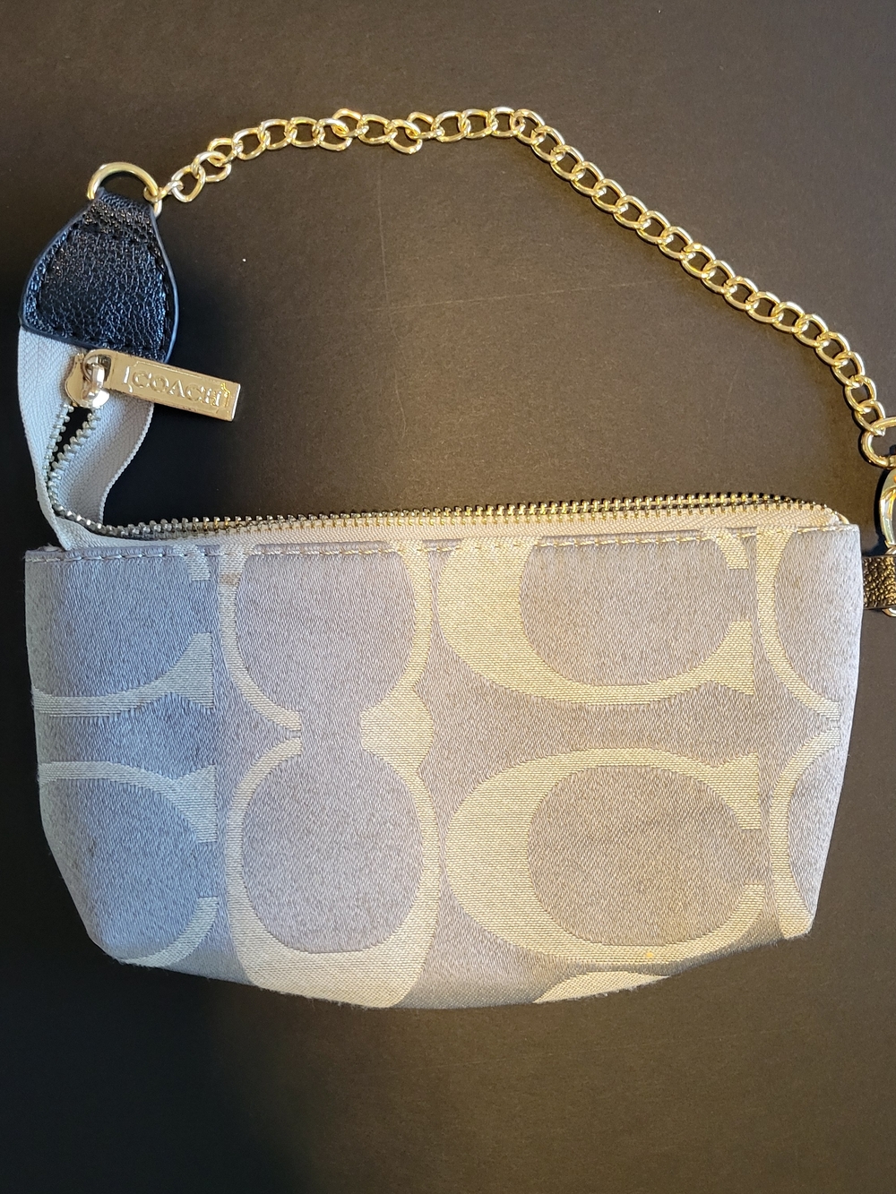 Coach-style Gray Signature Chain Wristlet